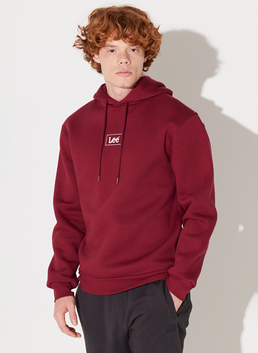 Lee Kapüşon Yaka Bordo Erkek Sweatshırt L212302A84 Kapüşonlu Sweatshirt