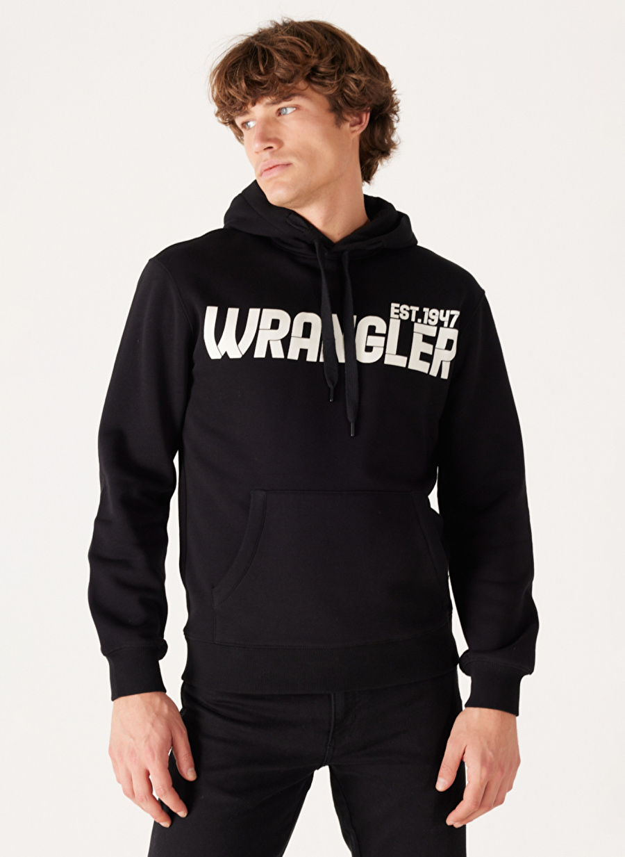 Wrangler Kapüşon Yaka Siyah Erkek Sweatshırt W232257001 Kapüşonlu Sweatshirt