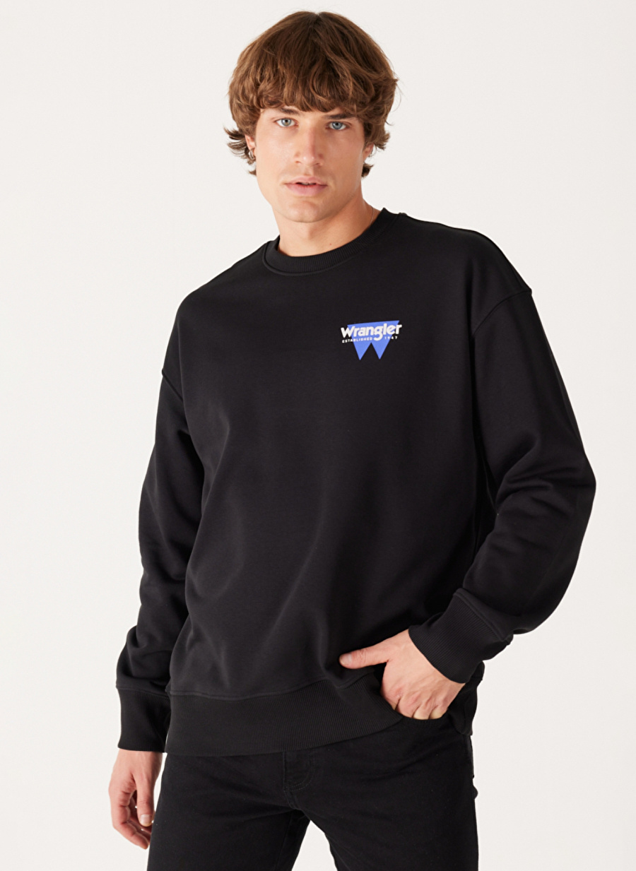 Wrangler Bisiklet Yaka Siyah Erkek Sweatshırt W232243001 Oversize Sweatshirt