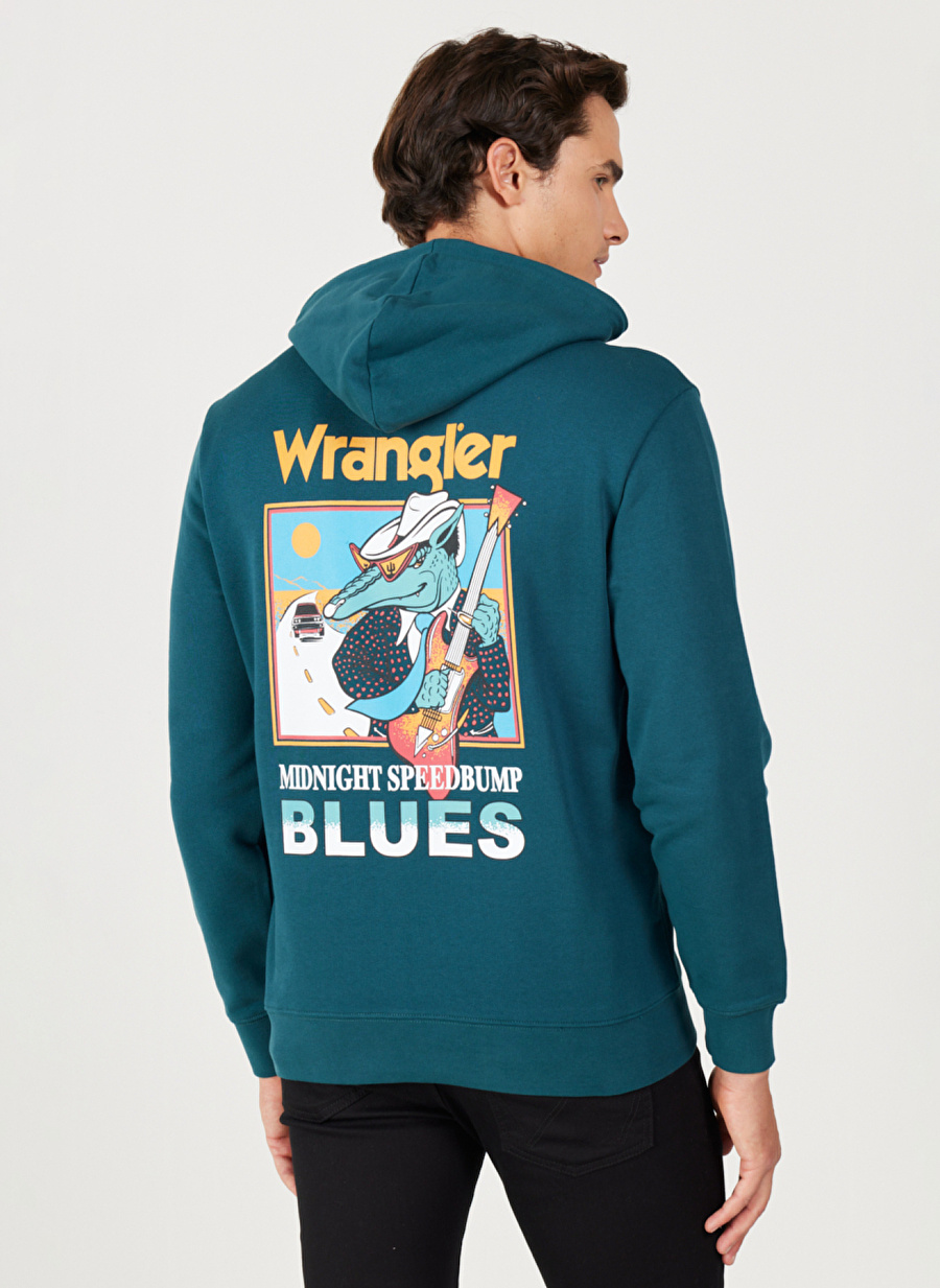 Wrangler Kapüşon Yaka Yeşil Erkek Sweatshırt W654I4G03 Kapüşonlu Sweatshirt