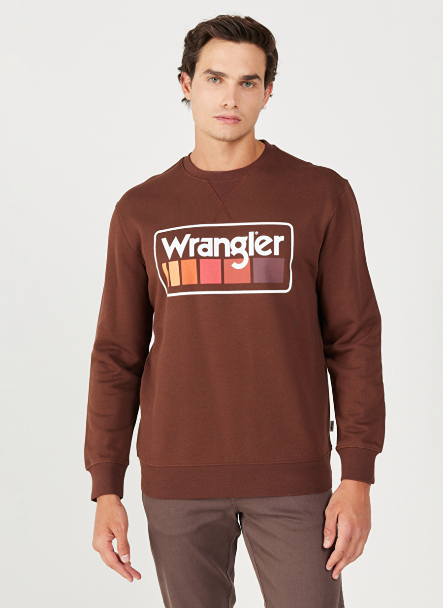 Wrangler Bisiklet Yaka Kahve Erkek Sweatshırt W646H1H44 Bisiklet Yaka Sweatshirt