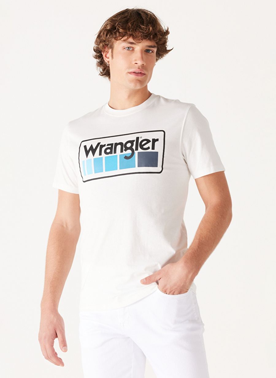 Wrangler Bisiklet Yaka Beyaz Erkek T-Shirt W750D3W02 Bisiklet Yaka T-shirt