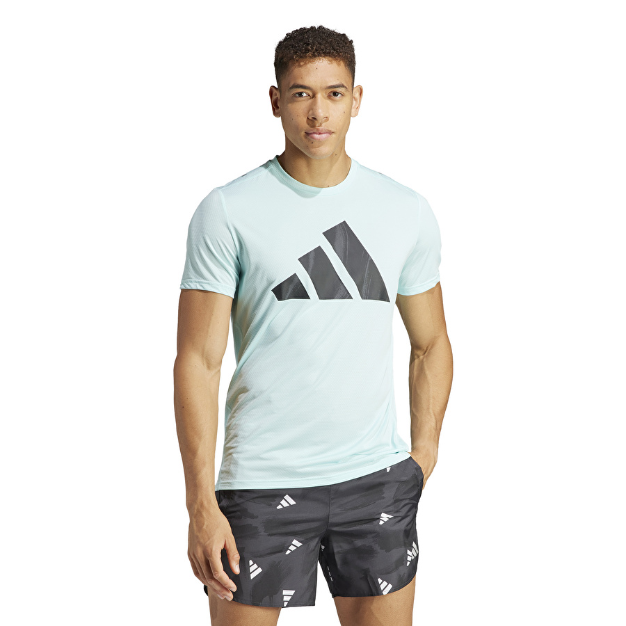 adidas Mavi Erkek Bisiklet Yaka Baskılı T-Shirt IL2208 RUN IT BOS TEE      SEFLAQ