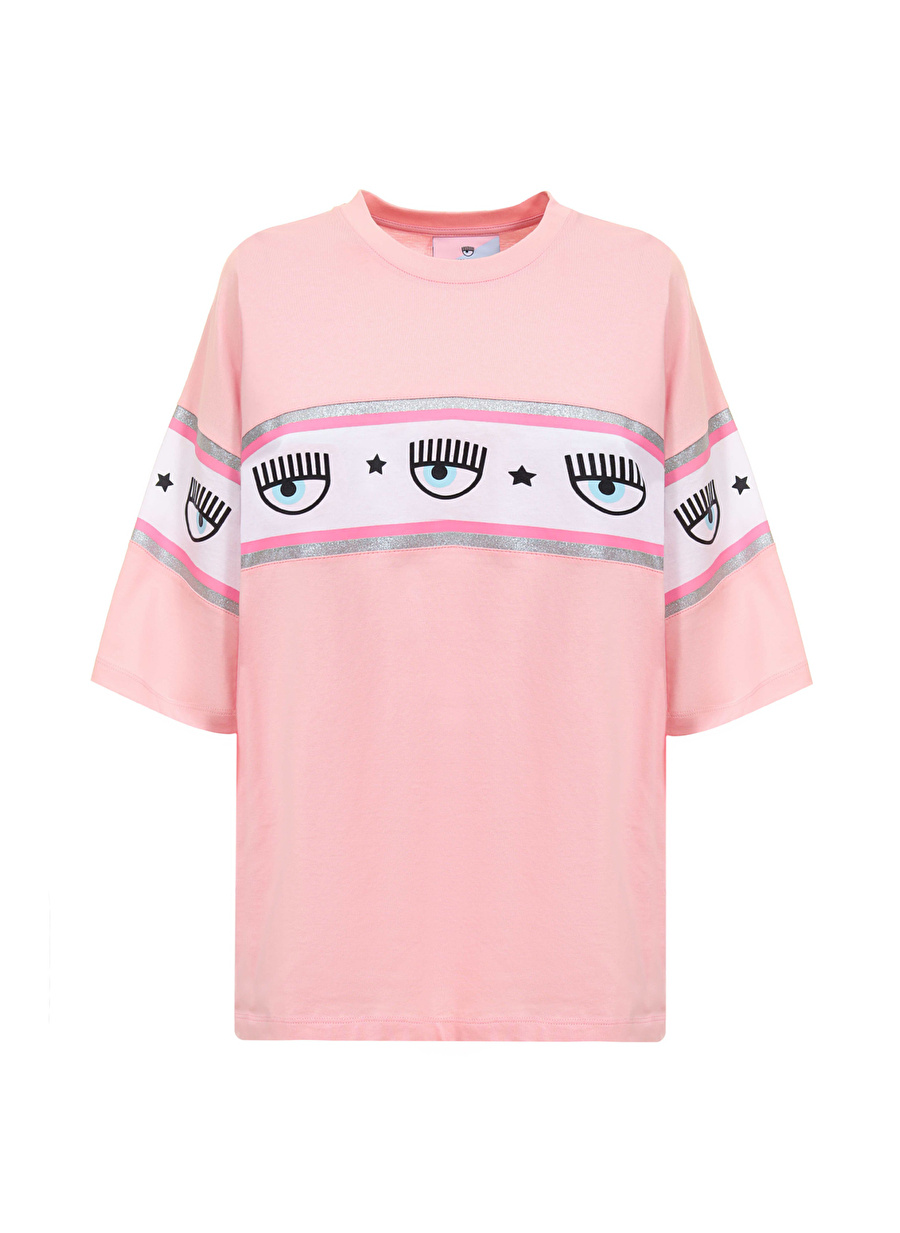 Chiara Ferragni Bisiklet Yaka Baskılı Pembe Kadın T-Shirt 75CBHF01