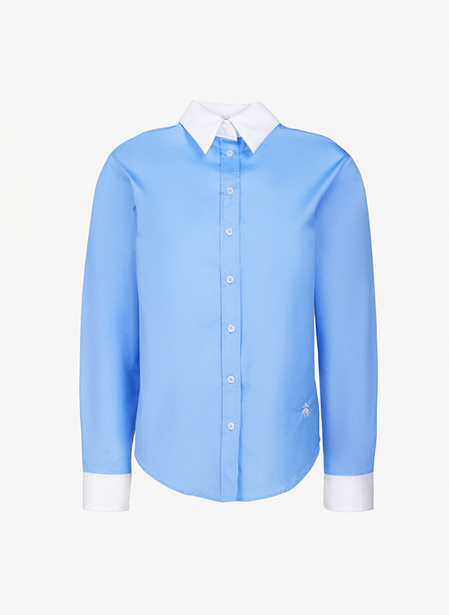 Brooks Brothers Normal Gömlek Yaka Düz Mavi Kadın Gömlek BBFW23FSH019