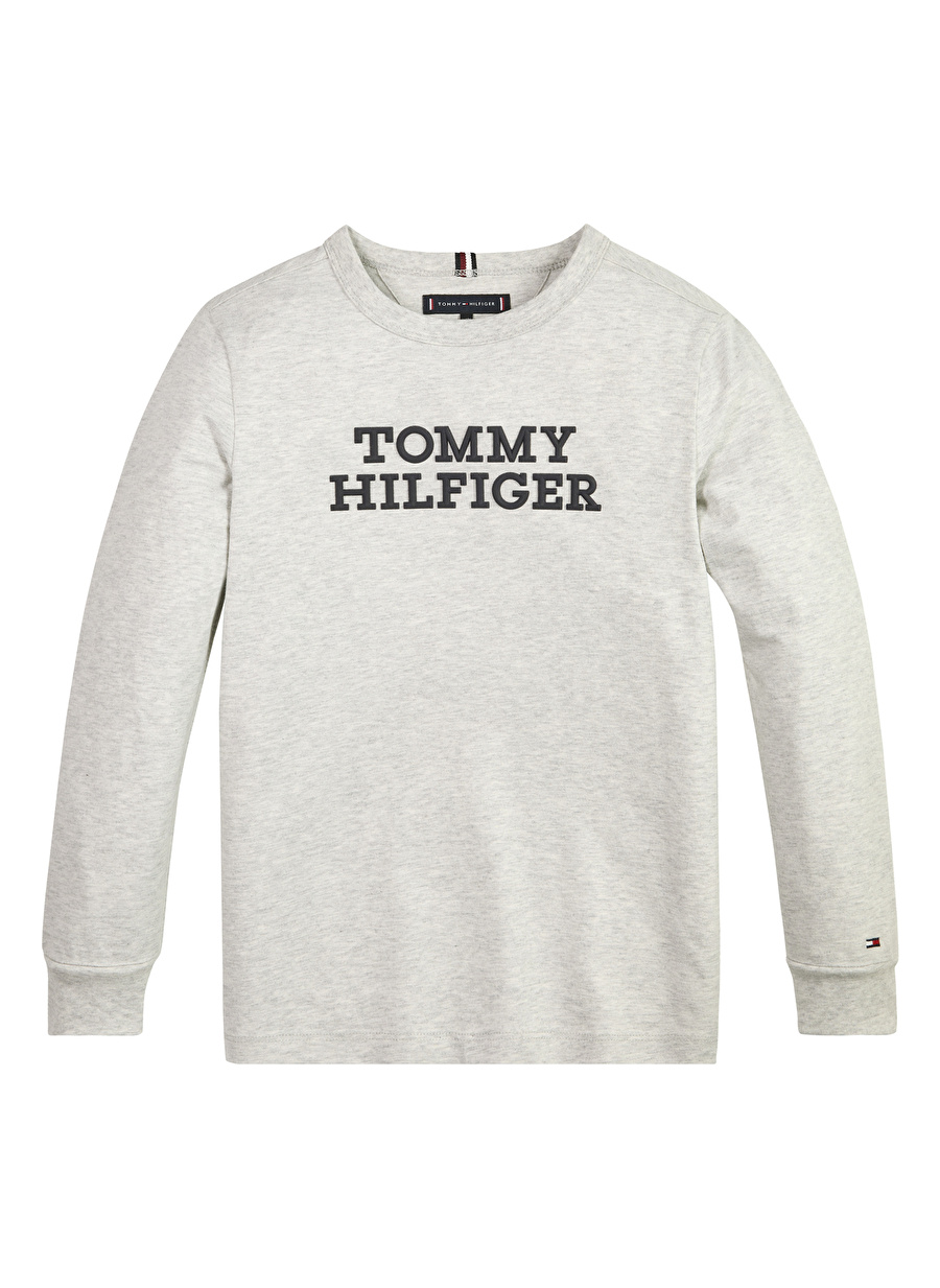 Tommy Hilfiger Gri Erkek Çocuk Bisiklet Yaka Uzun Kollu Baskılı T-Shirt KB0KB08554P1N