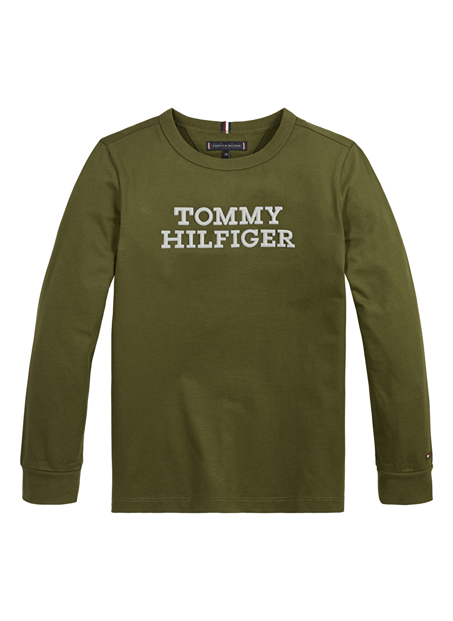 Tommy Hilfiger Yeşil Erkek Çocuk Bisiklet Yaka Uzun Kollu Baskılı T-Shirt KB0KB08554MS2