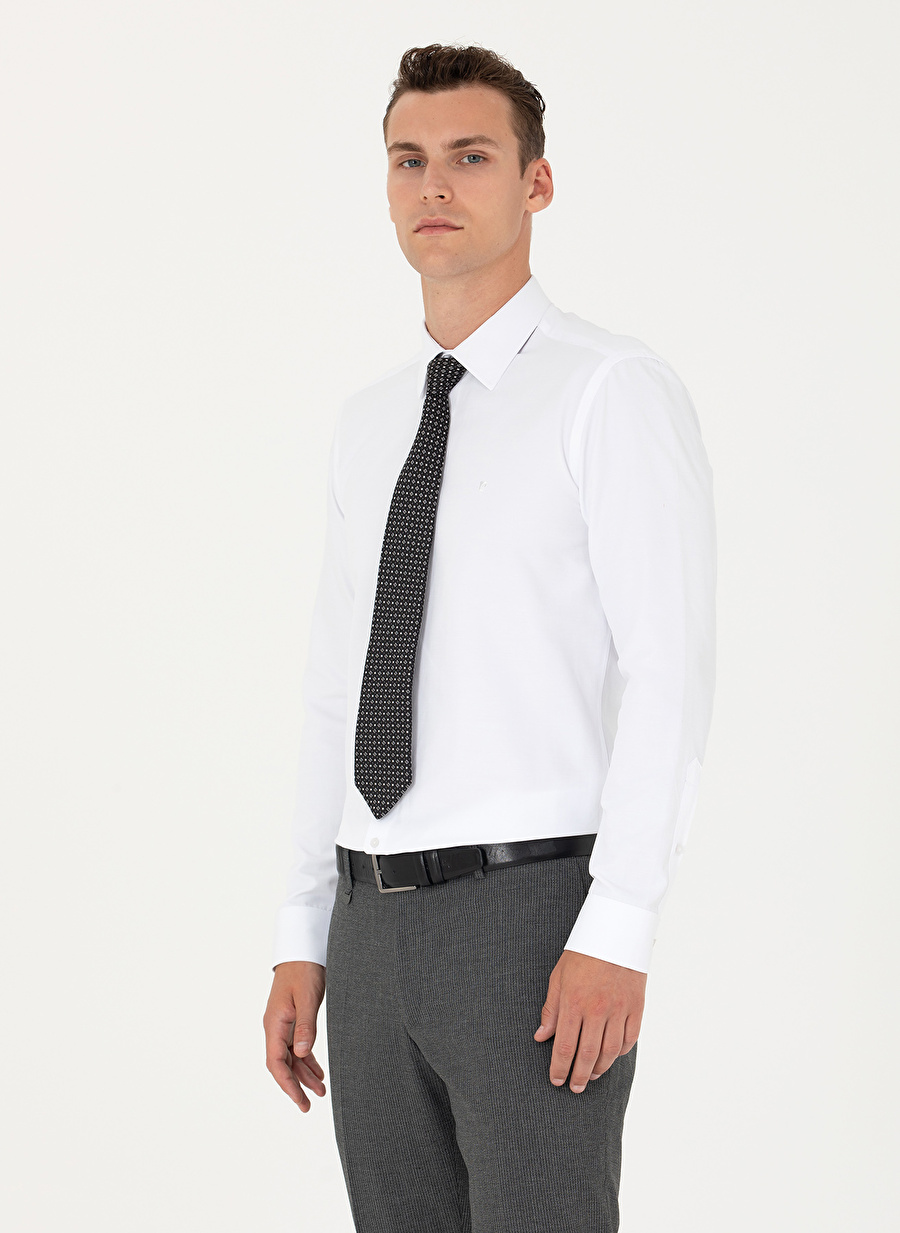 Pierre Cardin Slim Fit Klasik Yaka Düz Beyaz Erkek Gömlek MEDELLIN-3_2