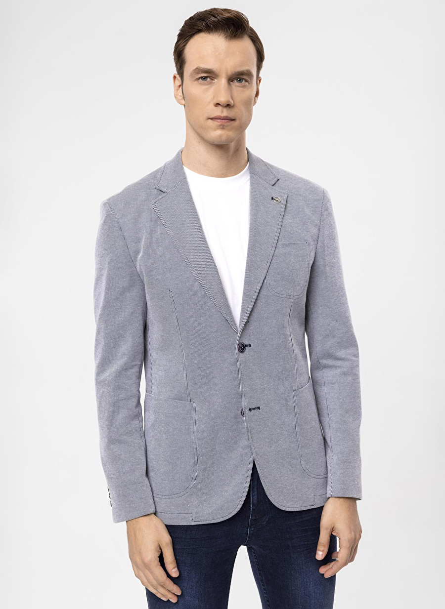 Süvari Slim Fit Mavi Erkek Armürlü Ceket CT2021600290