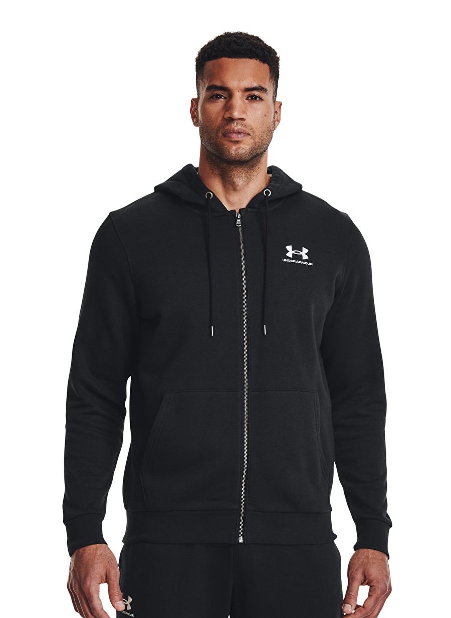 Under Armour 881-001 UA Essential Fleece FZ Hood Siyah Kapüşon Yaka Bol Kesim Erkek Zip Ceket