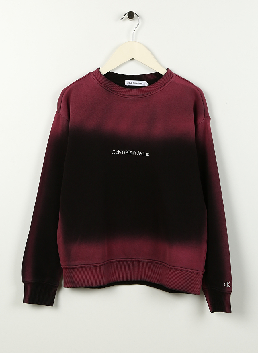 Calvin Klein Siyah - Mor Kız Çocuk Bisiklet Yaka Desenli Sweatshirt IU0IU005130H9