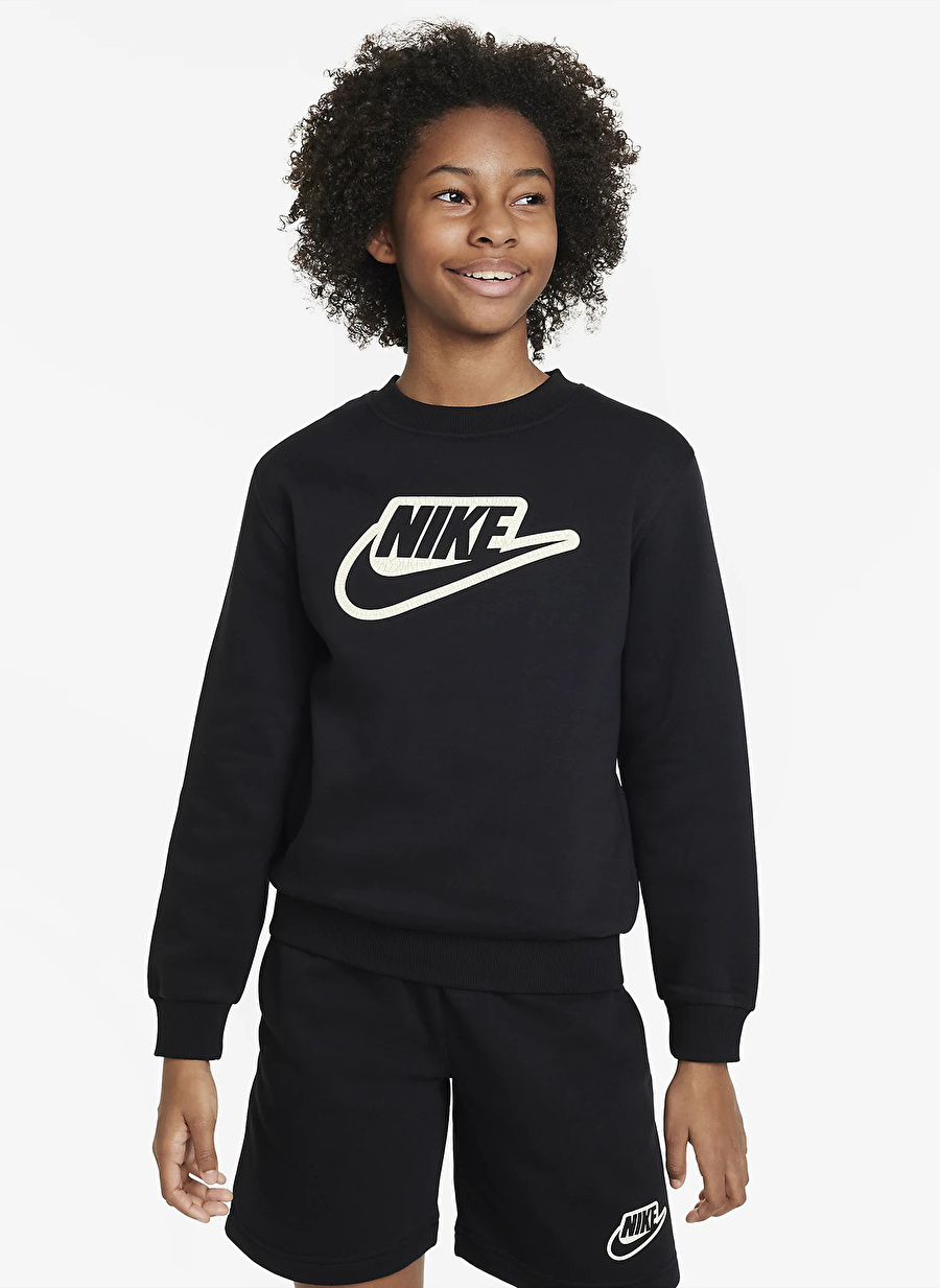 Nike Çocuk Siyah Bisiklet Yaka Sweatshirt FD3182-010 K NSW CLUB+ CREW CREATE