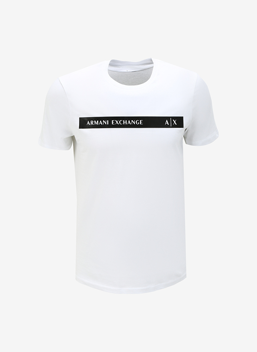 Armani Exchange Bisiklet Yaka Baskılı Beyaz Erkek T-Shirt 6RZTAP 1100 WHITE