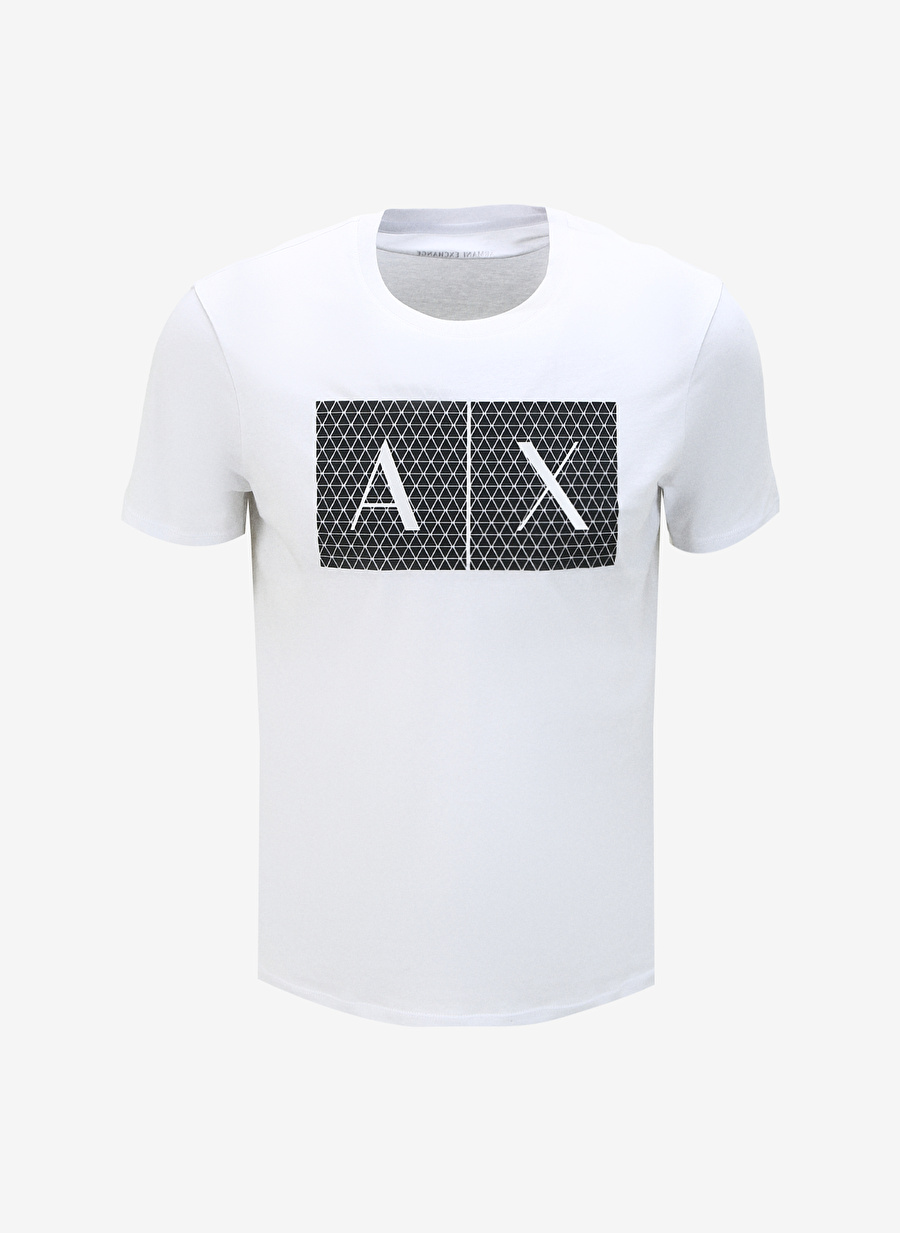 Armani Exchange Bisiklet Yaka Baskılı Beyaz Erkek T-Shirt 8NZTCK 1100 WHITE