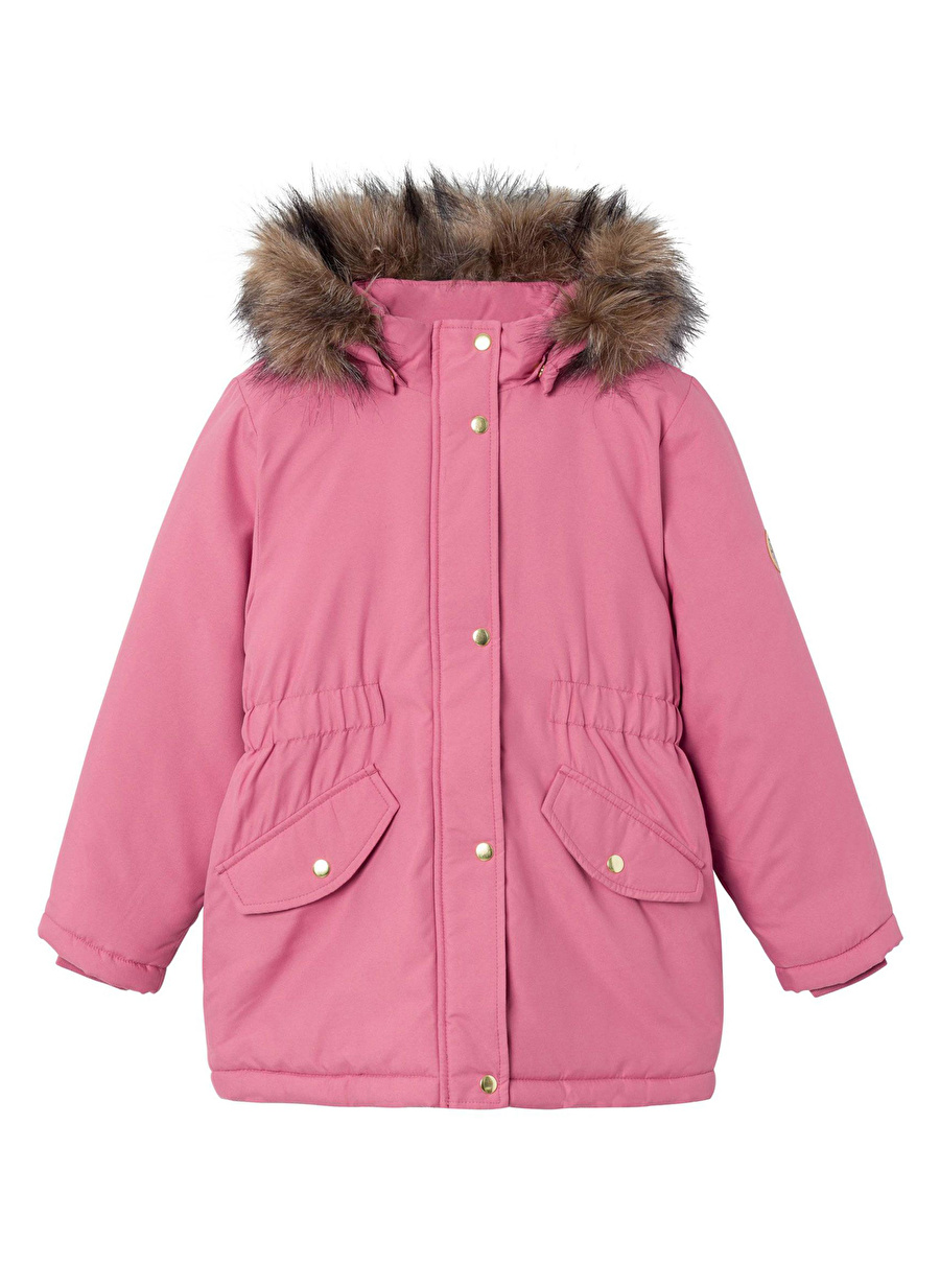 Name İt Pembe Kız Çocuk Kapüşonlu Normal Bel Kürklü Mont NKFMARLIN PARKA JACKET  PB