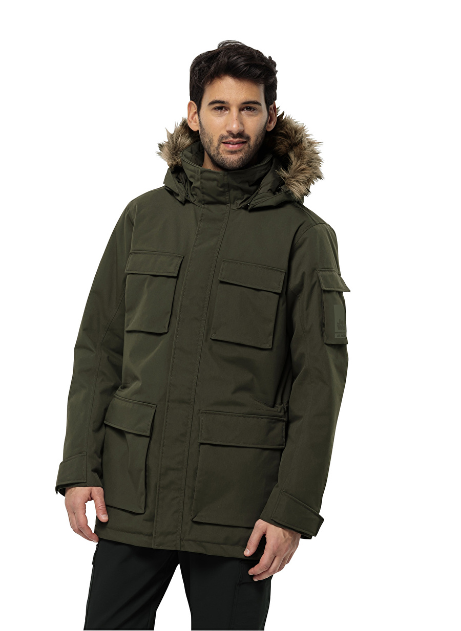 Jack Wolfskin Haki Erkek Kapüşon Yaka Parka Glacier Canyon Parka