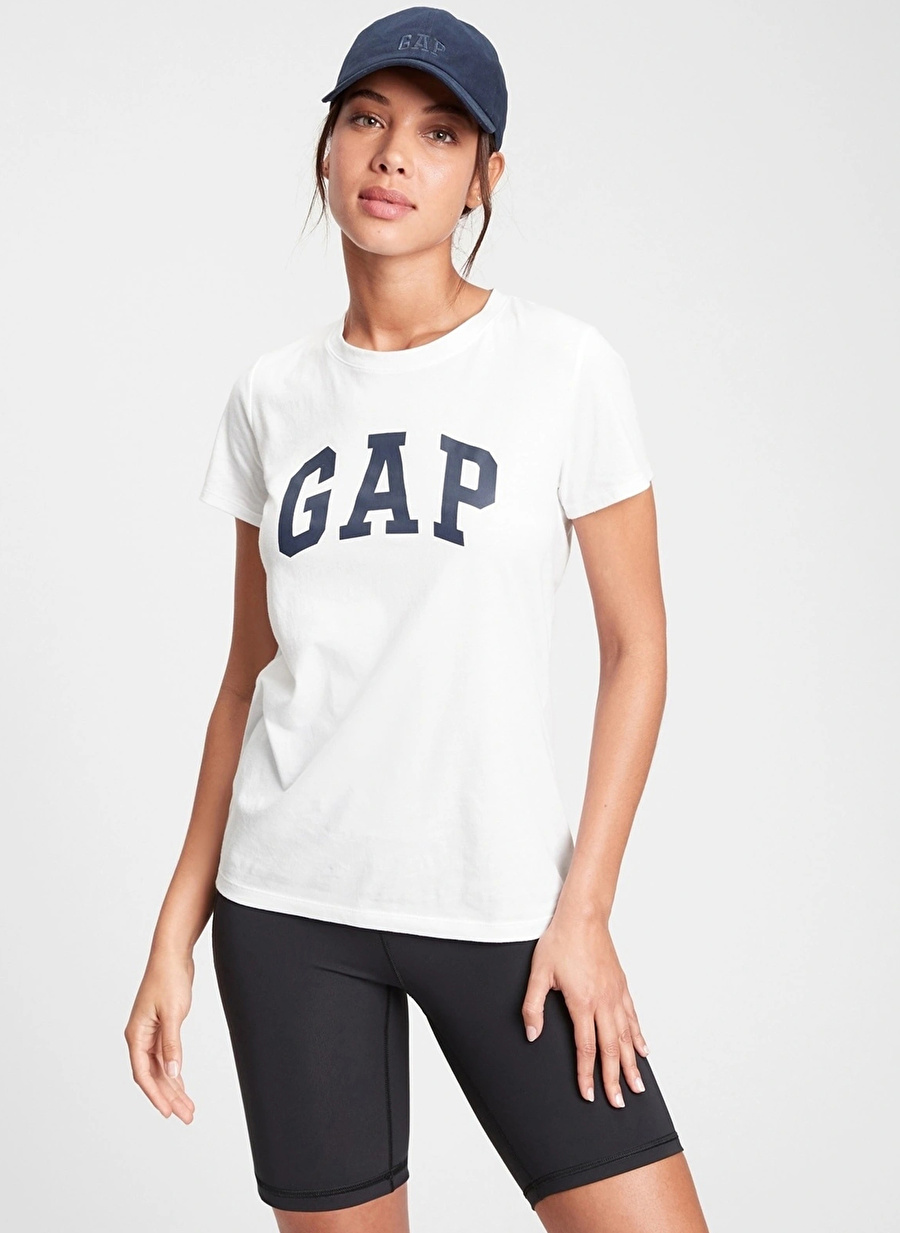 Gap Bisiklet Yaka Baskılı Beyaz Kadın T-Shirt 268820