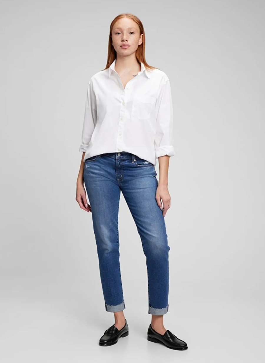 Gap Normal Bel Düz Paça Boyfriend İndigo Kadın Denim Pantolon 794602