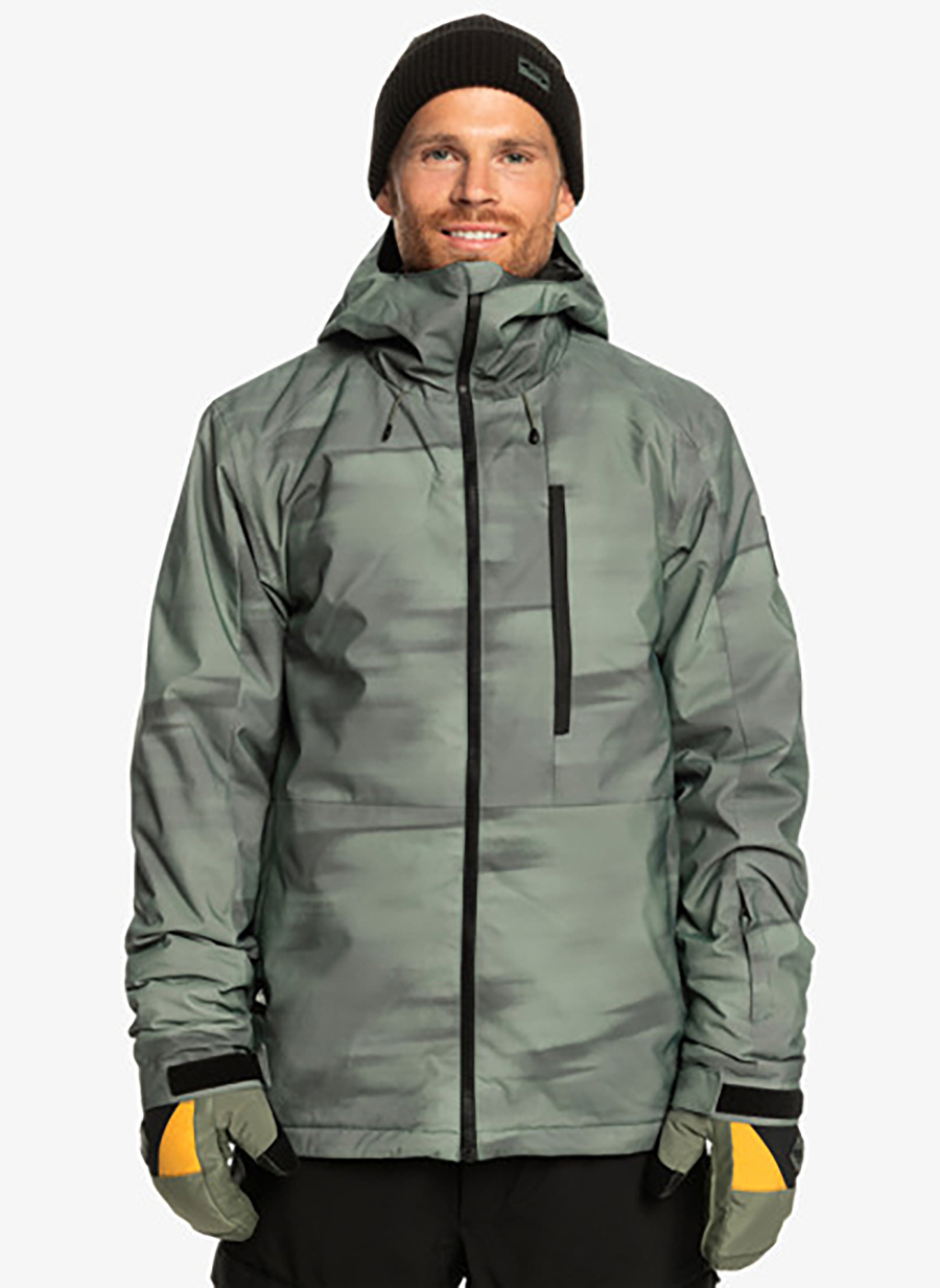 Quiksilver Yeşil Erkek Kapüşon Yaka Regular Fit Waterproof Kayak Montu EQYTJ03428 Mission Printed Jk