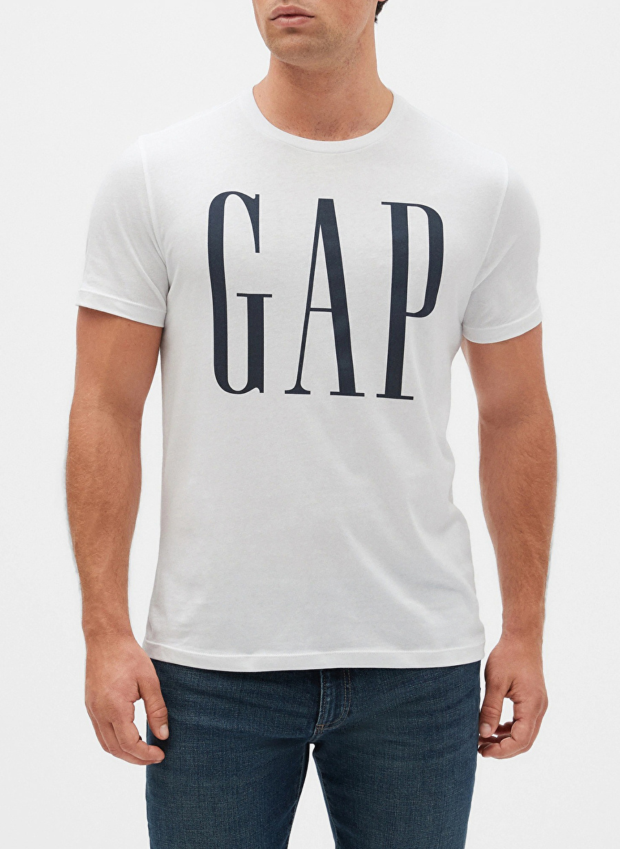 Gap Bisiklet Yaka Baskılı Beyaz Erkek T-Shirt 499950