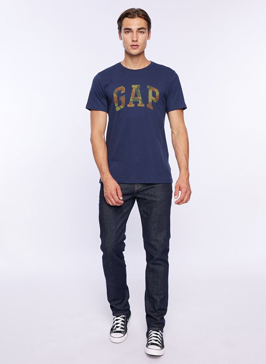 Gap Bisiklet Yaka Baskılı Lacivert Erkek T-Shirt 500039