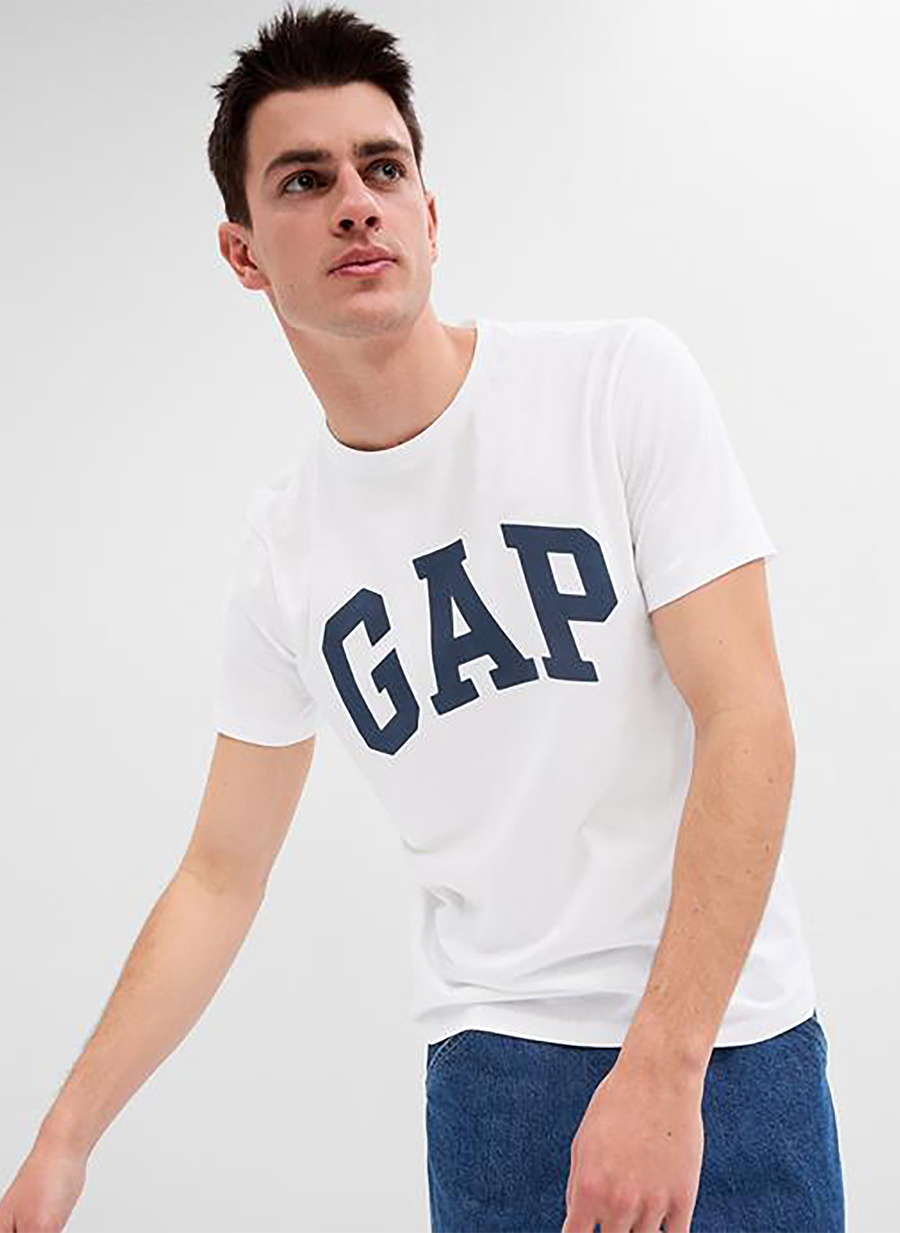 Gap Bisiklet Yaka Baskılı Beyaz Erkek T-Shirt 550338