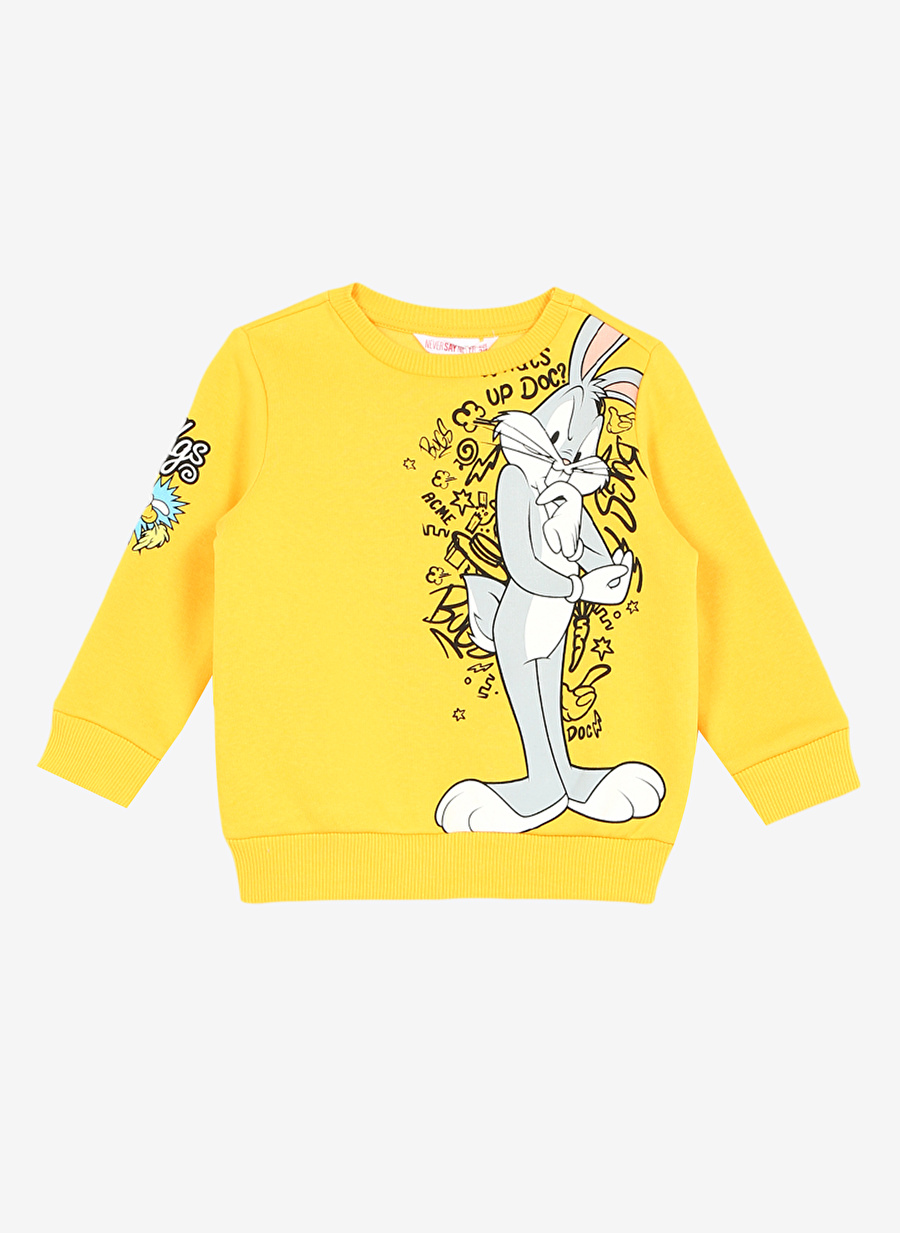 Never Say Never Erkek Çocuk Sarı Bisiklet Yaka Baskılı LOONEY TUNES Sweatshirt