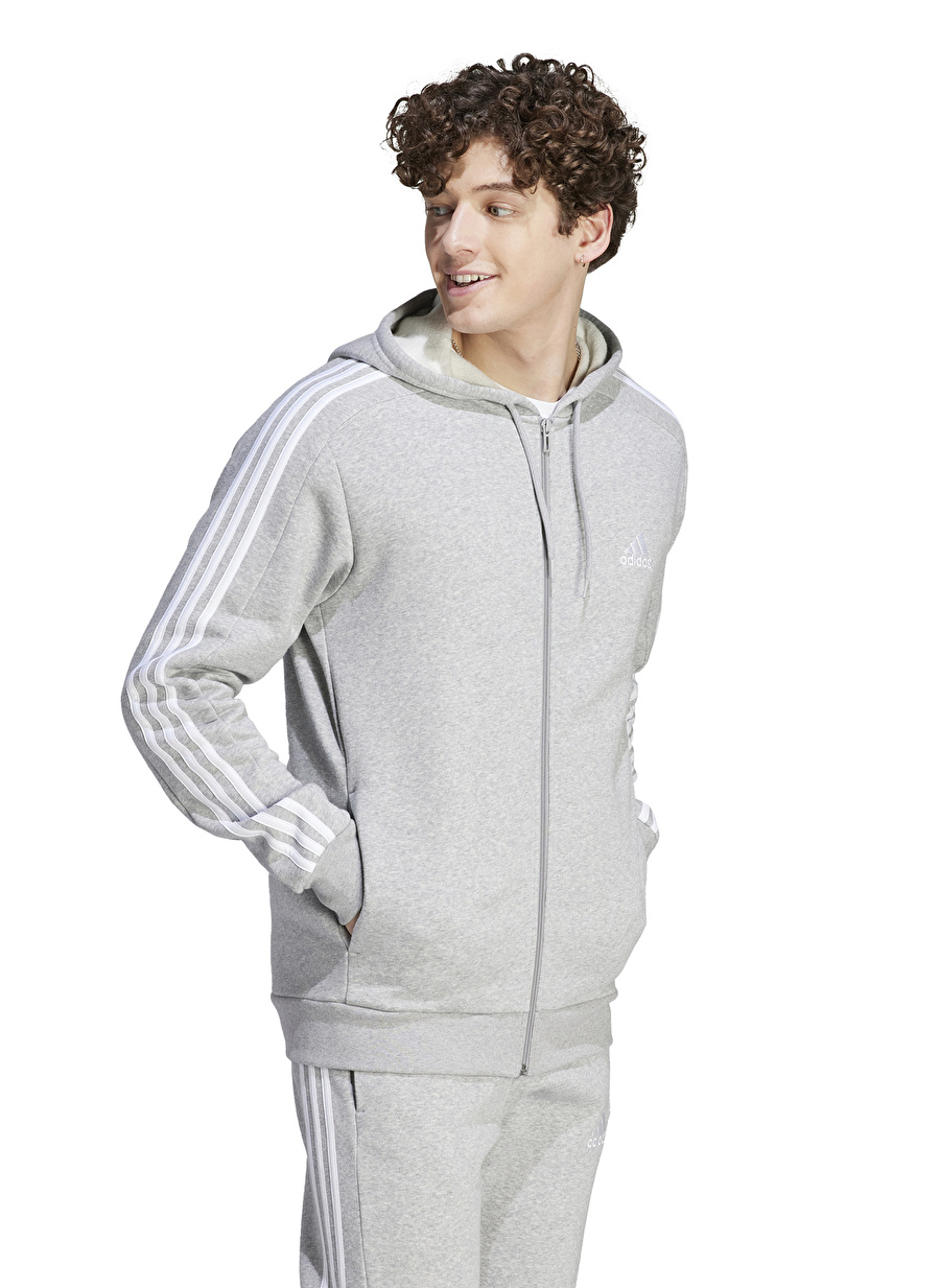 adidas Gri Erkek Kapüşonlu Zip Ceket IJ6479 M 3S FL FZ HD 