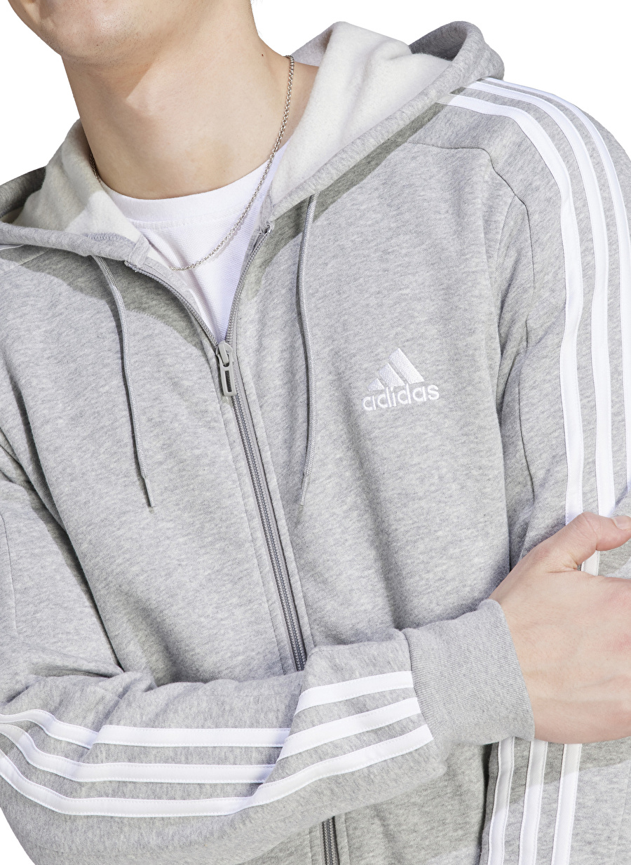 adidas Gri Erkek Kapüşonlu Zip Ceket IJ6479 M 3S FL FZ HD _3