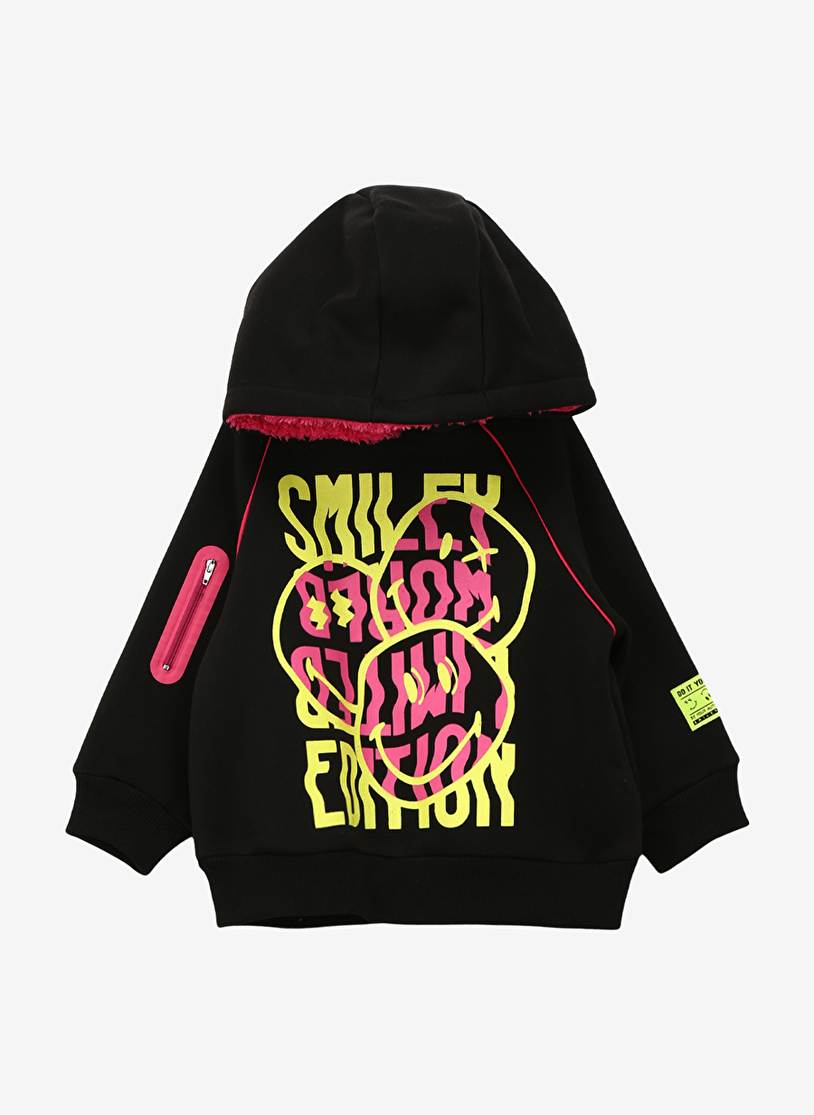 Never Say Never Kız Çocuk Siyah Kapüşonlu Oversize Düz SMİLEY WORLD Sweatshirt