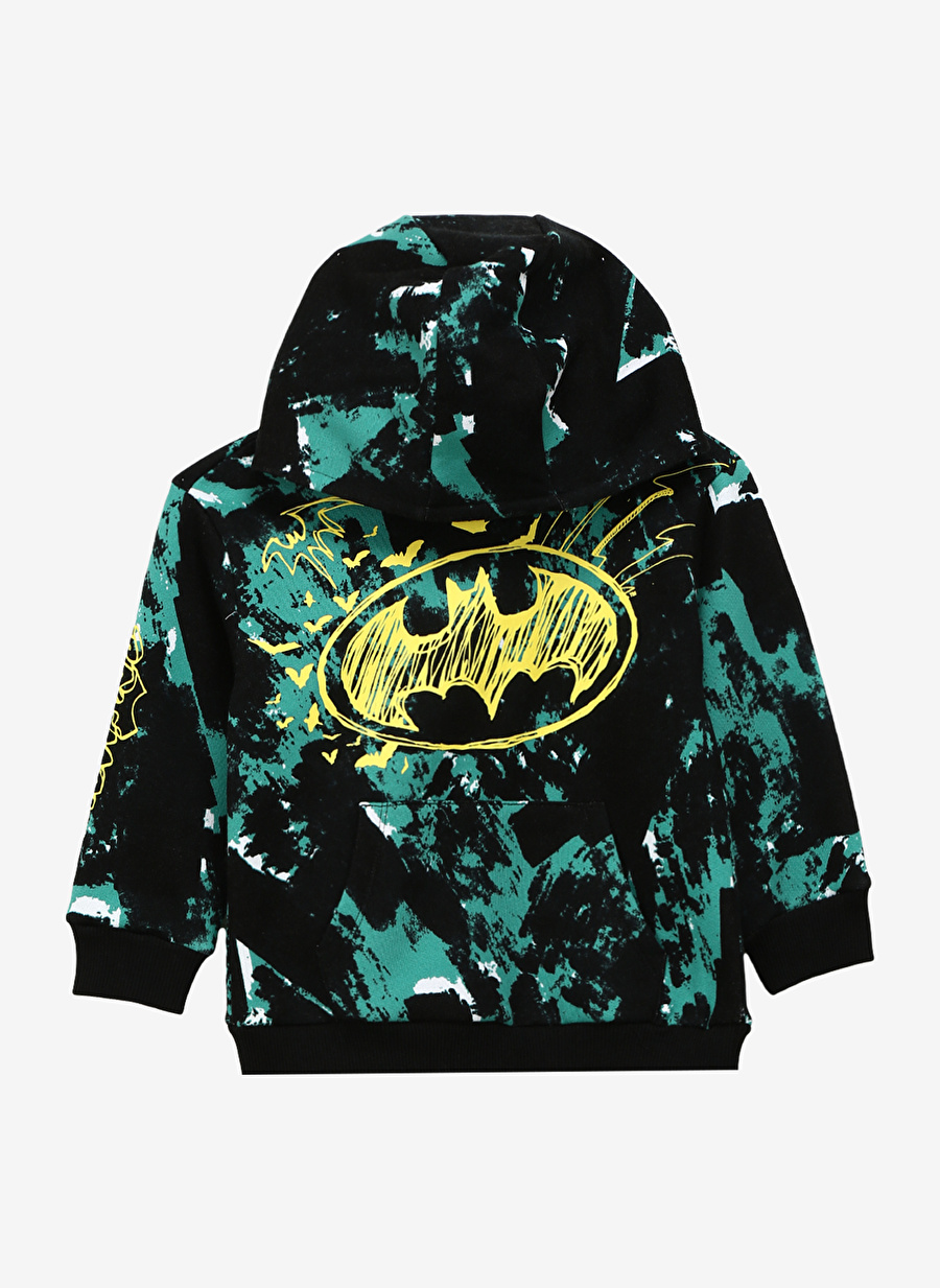 Never Say Never Erkek Çocuk Siyah - Yeşil Kapüşonlu Oversize Baskılı BATMAN Sweatshirt