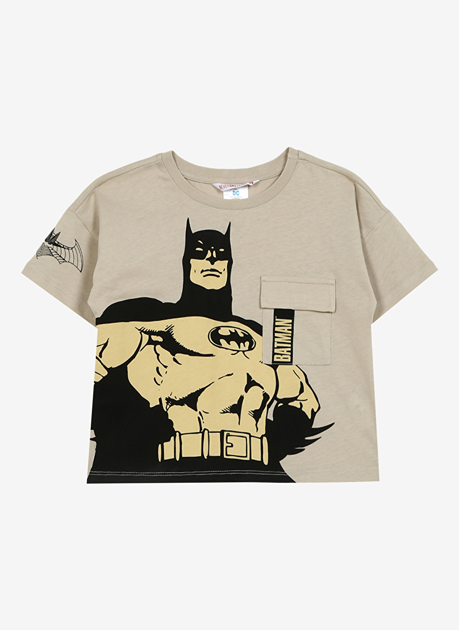 Never Say Never Erkek Çocuk Bej Bisiklet Yaka Oversize Baskılı BATMAN T-Shirt