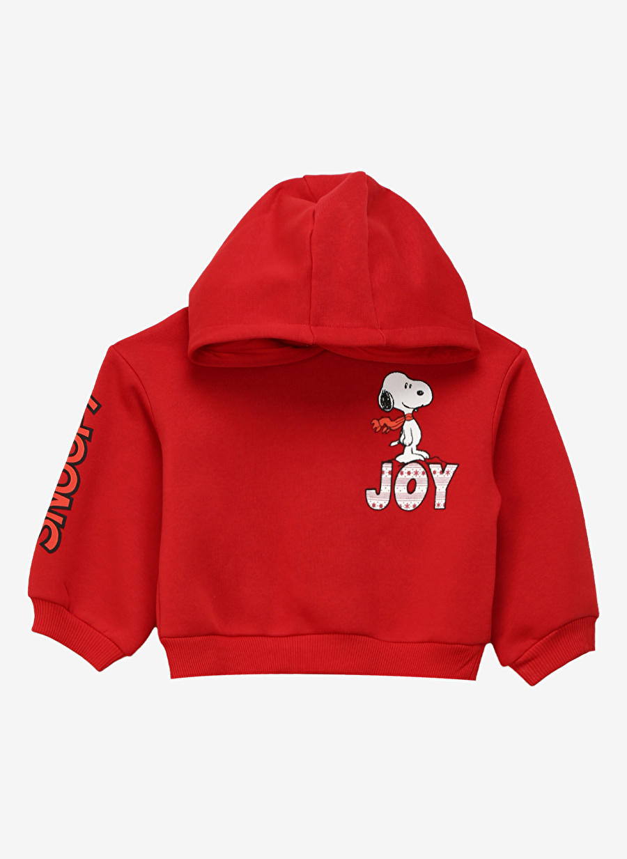 Never Say Never Kız Çocuk Kırmızı Kapüşonlu Oversize Düz PEANUTS Sweatshirt