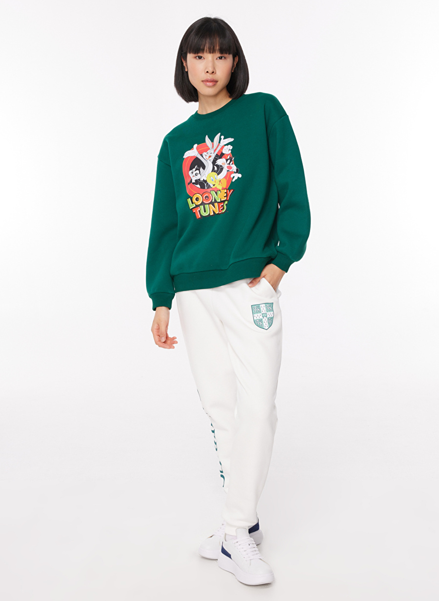 Never Say Never Kadın Yeşil Bisiklet Yaka Oversize Düz LOONEY TUNES Sweatshirt