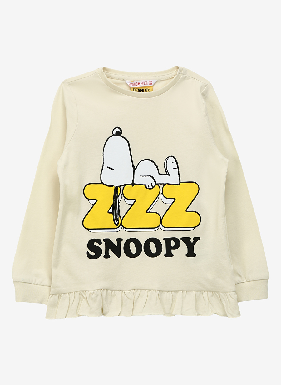 Never Say Never Kız Çocuk Ekru Bisiklet Yaka Baskılı SNOOPY Pijama Takımı