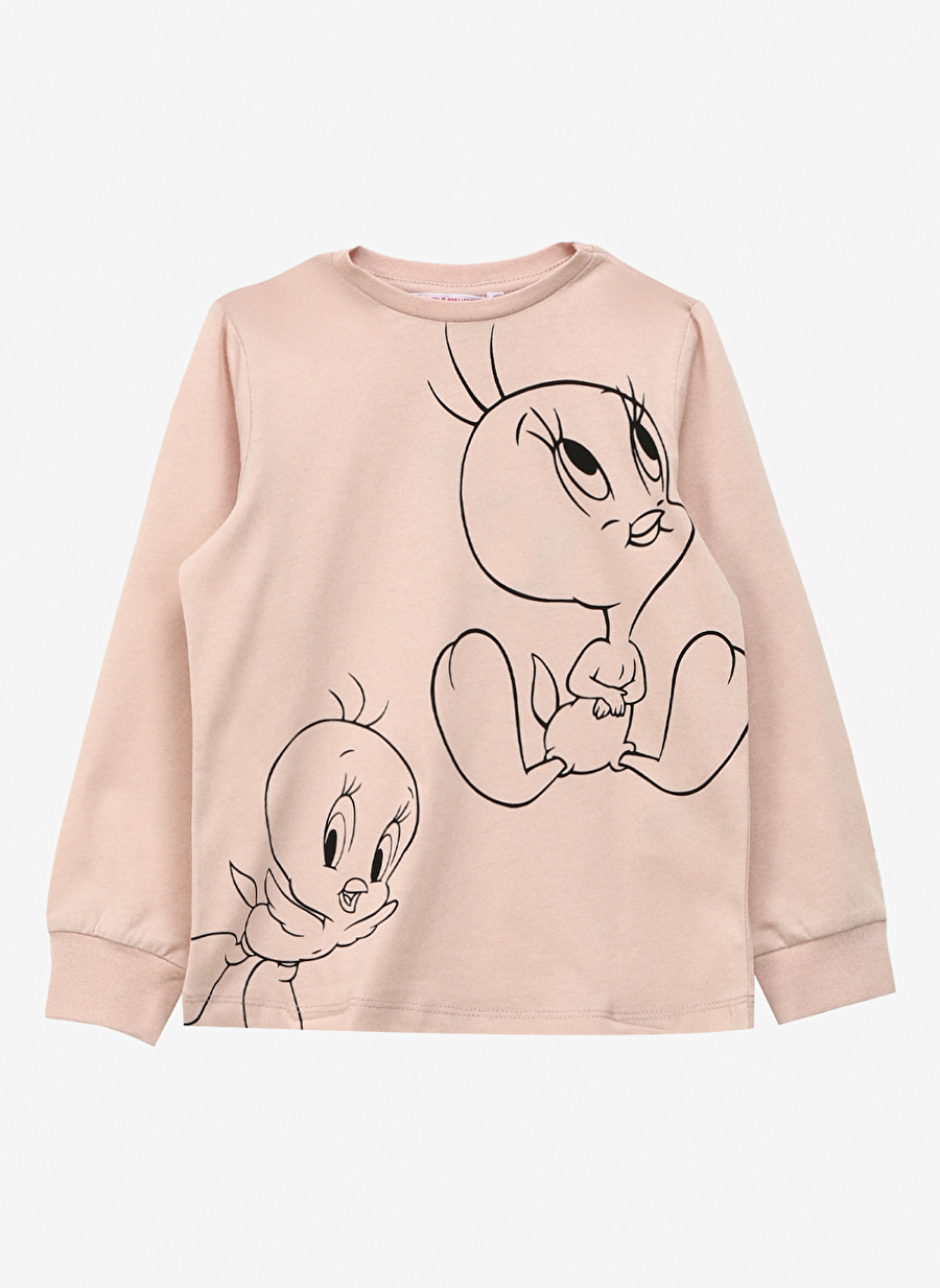 Never Say Never Kız Çocuk Pembe Bisiklet Yaka Düz LOONEY TUNES-TWEETY Pijama Takımı