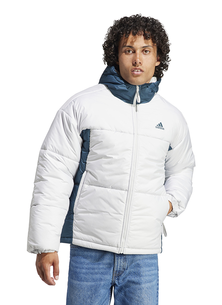 adidas Beyaz - Mavi Erkek Kapüşon Yaka Terrex Mont IK0520-BSC 3S PUFFY JACKET