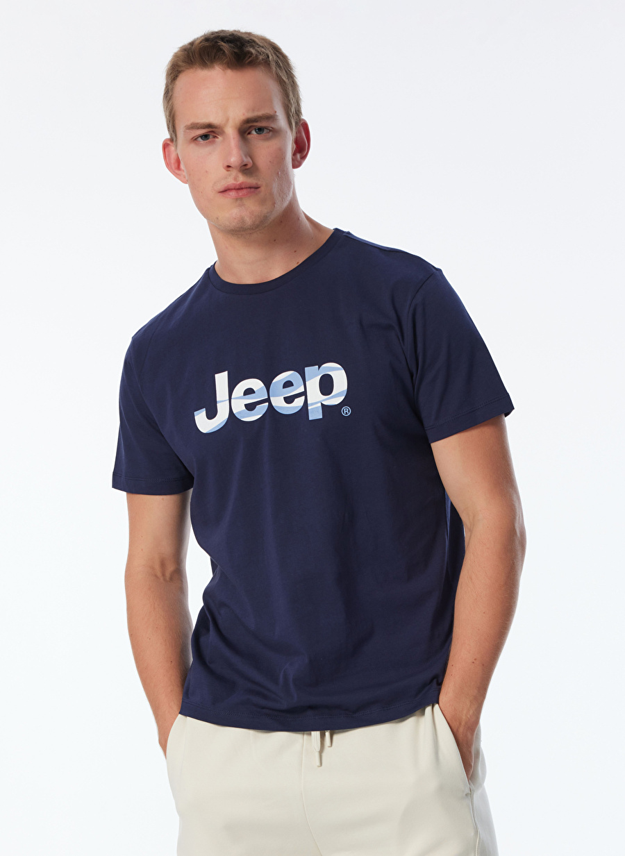 Jeep Lacivert Erkek Bisiklet Yaka Relaxed Baskılı T-Shirt C4SM-TST4584