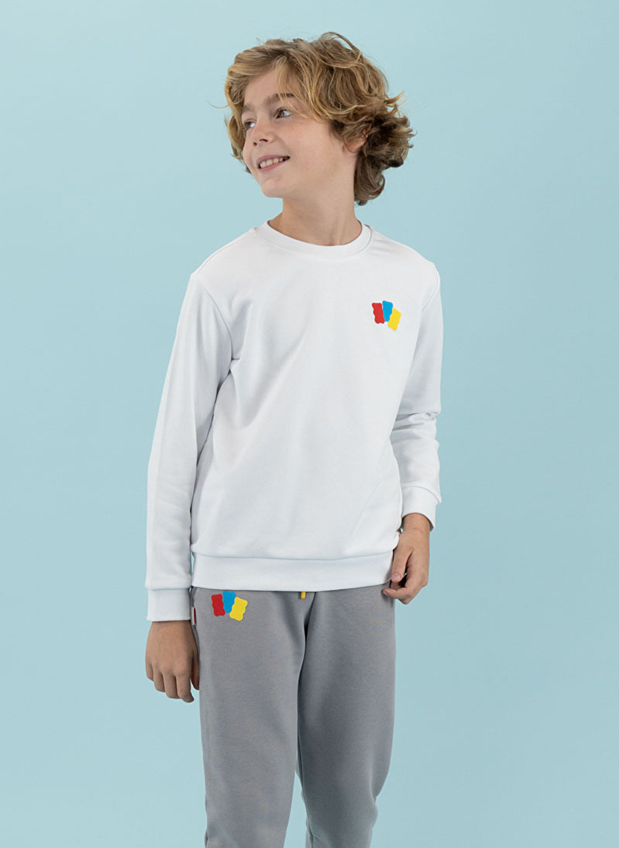 Haribo Beyaz Kız Çocuk Bisiklet Yaka Sweatshirt HRBTXT300