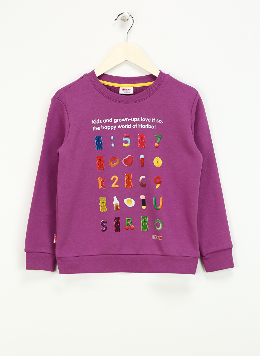 Haribo Lila Kız Çocuk Bisiklet Yaka Baskılı Sweatshirt HRBTXT302