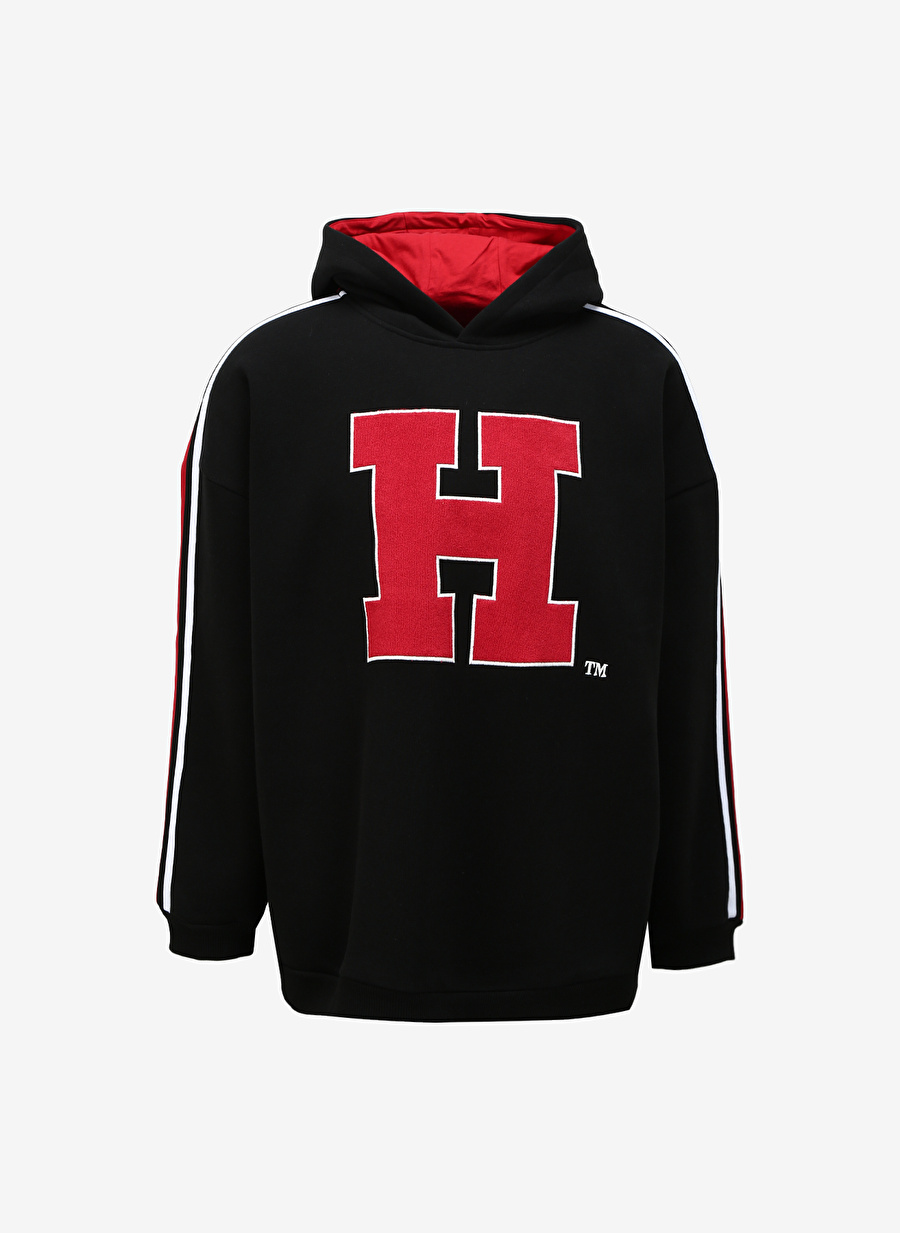 Never Say Never Erkek Siyah Kapüşonlu Oversize Düz HARVARD Sweatshirt BYL3743