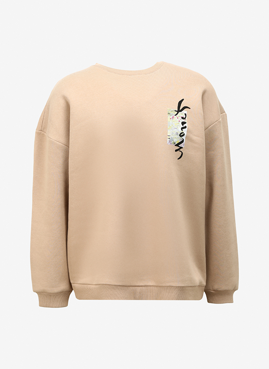 Never Say Never Erkek Açık Kahve Bisiklet Yaka Oversize Düz ART LICENSE Sweatshirt BYL3791