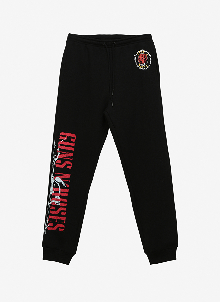 Never Say Never Erkek Siyah Lastikli Oversize Düz GUNS'N ROSES Pantolon BYL3818