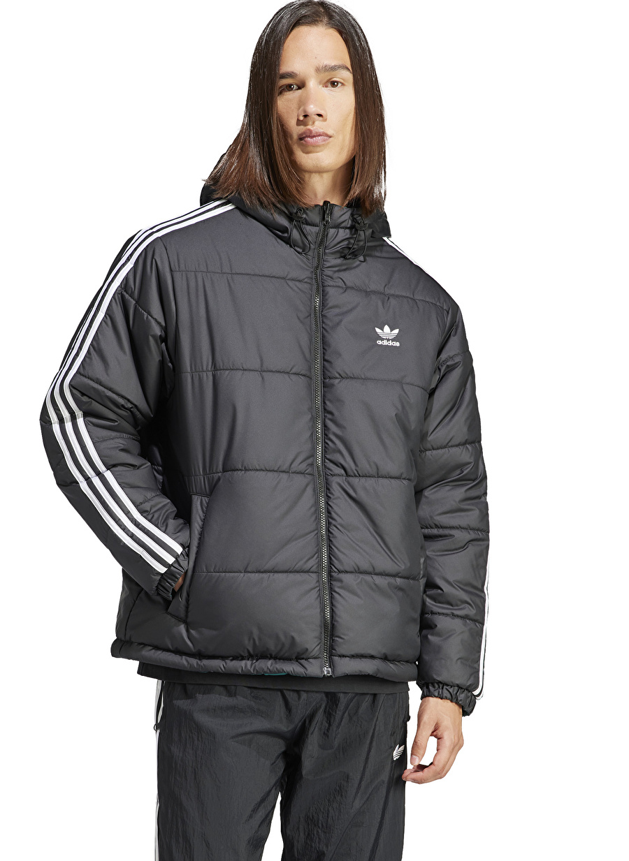 adidas Siyah - Yeşil Erkek Kapüşon Yaka Mont HZ0690-ADIC REV JACKET