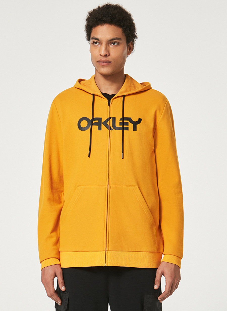 Oakley Siyah - Sarı Erkek Kapüşonlu Baskılı Sweatshirt FOA403057 TEDDY FULL ZIP HODDIE