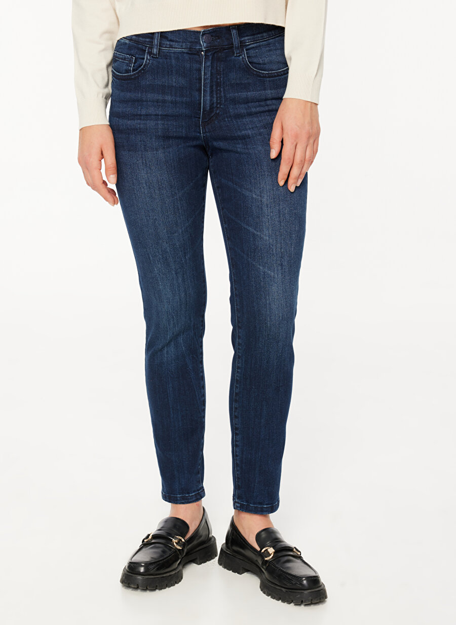 Sisley Yüksek Bel Düz Paça Skinny Fit Mavi Kadın Denim Pantolon 44PMLE01K