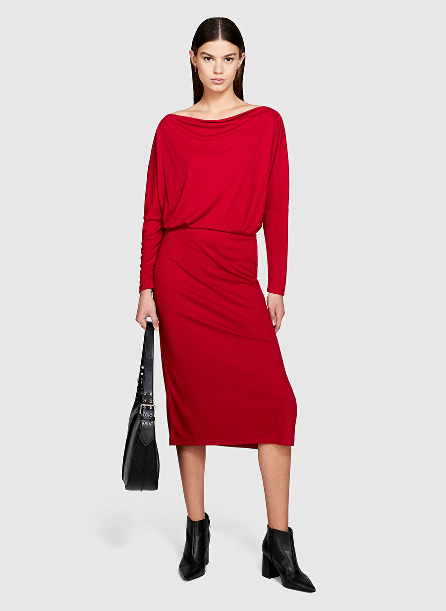 Sisley Kayık Yaka Kırmızı Standart Kadın Elbise 42HPLV04L