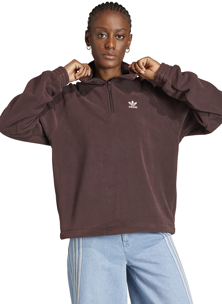 adidas Koyu Kahve Kadın Fermuarlı Sweatshirt IS5240-NEUTRAL COAT 1/4 ZIP TRACK T