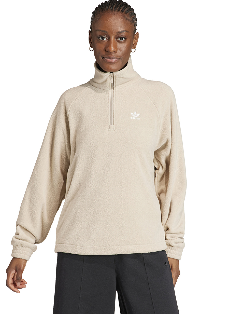 adidas Bej Kadın Fermuarlı Sweatshirt IS5241-NEUTRAL COAT 1/4 ZIP TRACK T