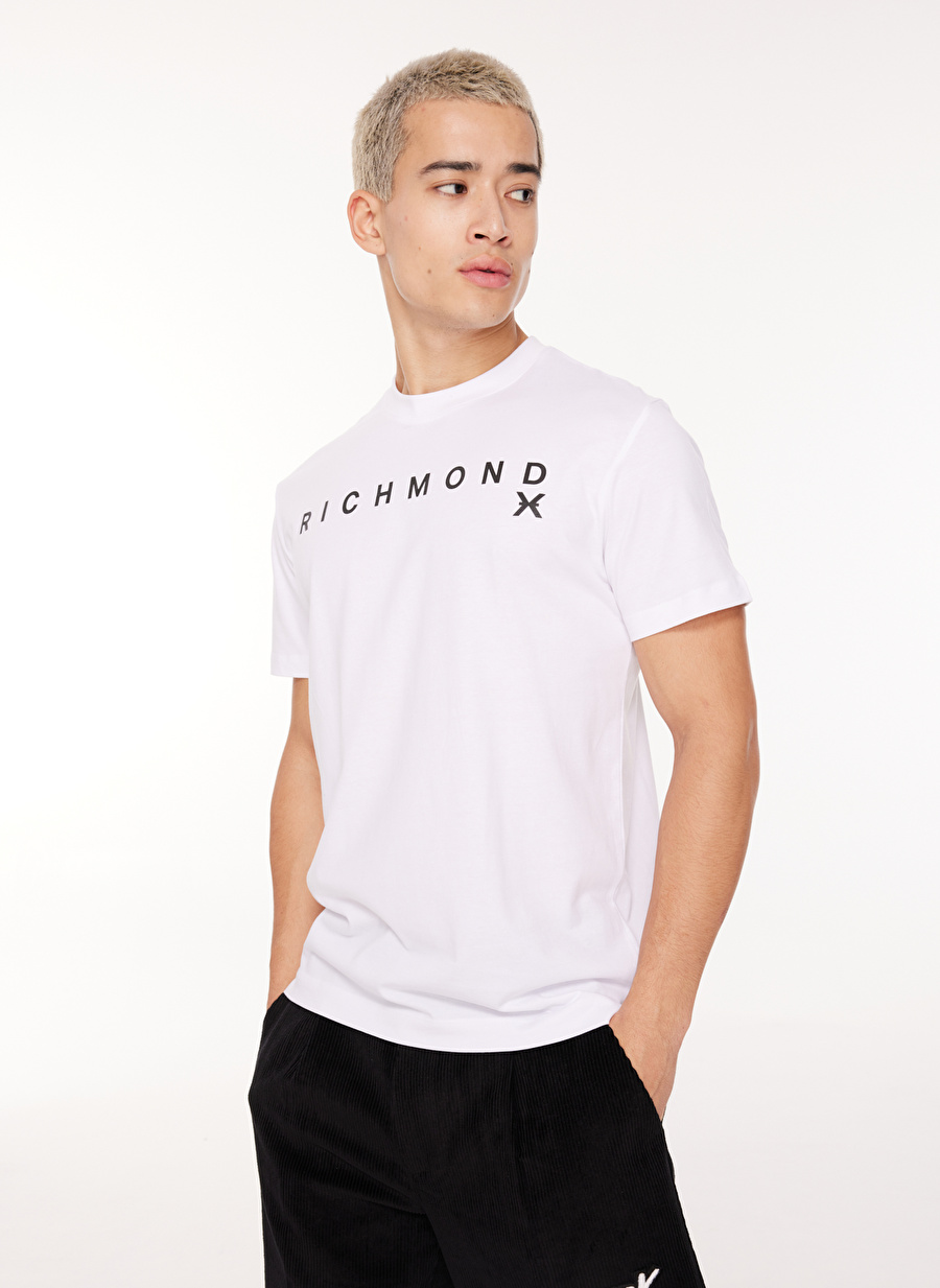 John Richmond Bisiklet Yaka Beyaz Erkek T-Shirt UMA23082TS